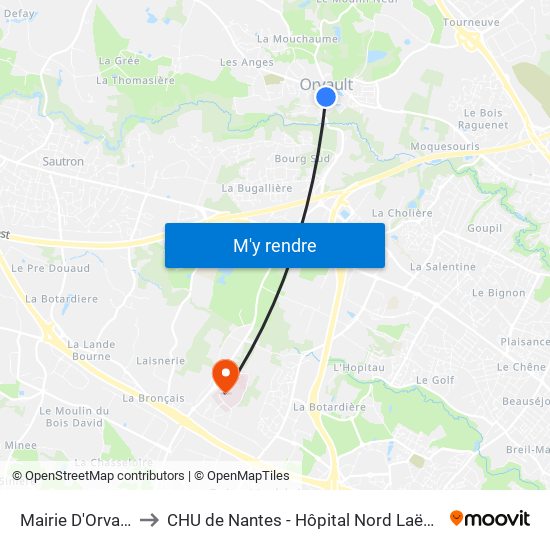 Mairie D'Orvault to CHU de Nantes - Hôpital Nord Laënnec map