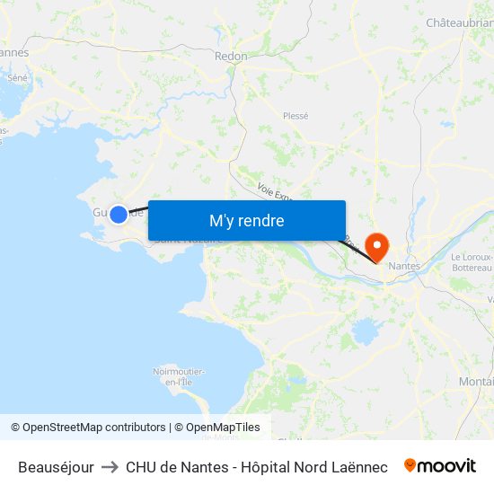 Beauséjour to CHU de Nantes - Hôpital Nord Laënnec map