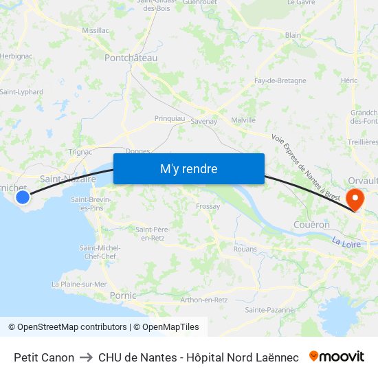 Petit Canon to CHU de Nantes - Hôpital Nord Laënnec map