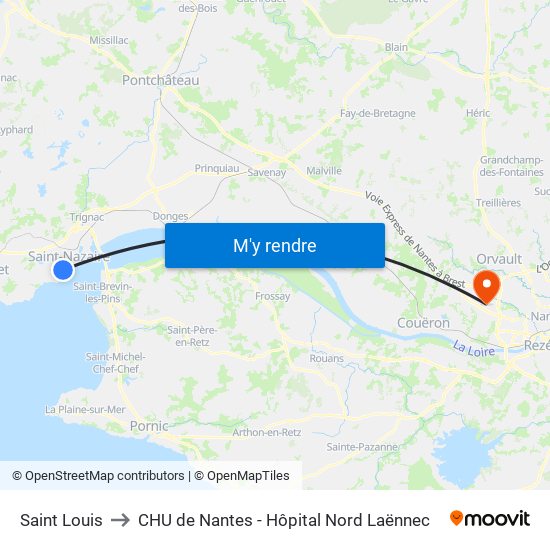 Saint Louis to CHU de Nantes - Hôpital Nord Laënnec map