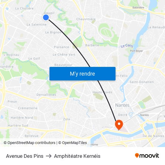 Avenue Des Pins to Amphitéatre Kernéis map