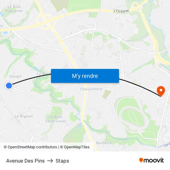 Avenue Des Pins to Staps map