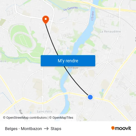 Belges - Montbazon to Staps map