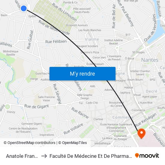 Anatole France to Faculté De Médecine Et De Pharmacie map