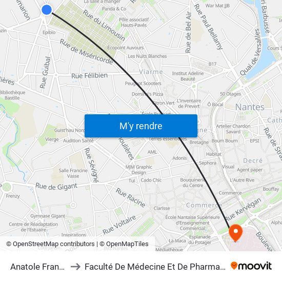 Anatole France to Faculté De Médecine Et De Pharmacie map