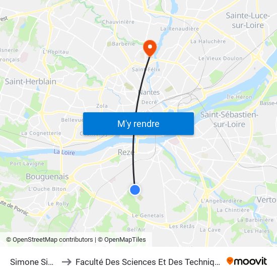 Simone Signoret to Faculté Des Sciences Et Des Techniques De Nantes map