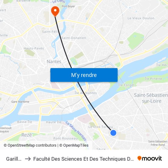 Garillère to Faculté Des Sciences Et Des Techniques De Nantes map