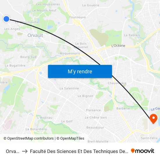 Orvault to Faculté Des Sciences Et Des Techniques De Nantes map
