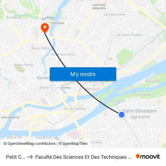 Petit Clos to Faculté Des Sciences Et Des Techniques De Nantes map