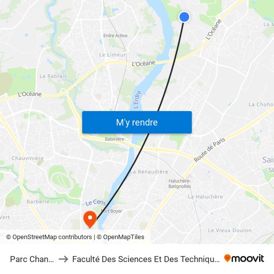 Parc Chantrerie to Faculté Des Sciences Et Des Techniques De Nantes map