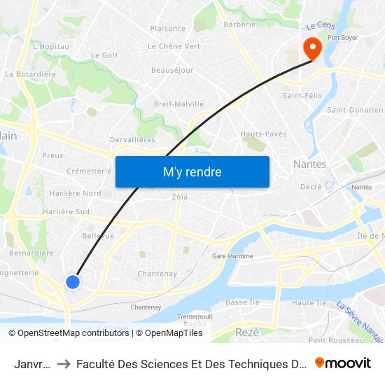 Janvraie to Faculté Des Sciences Et Des Techniques De Nantes map