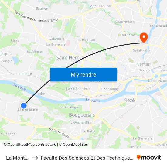 La Montagne to Faculté Des Sciences Et Des Techniques De Nantes map