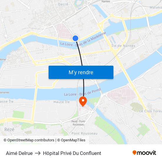 Aimé Delrue to Hôpital Privé Du Confluent map