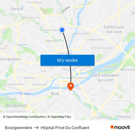 Bourgeonnière to Hôpital Privé Du Confluent map