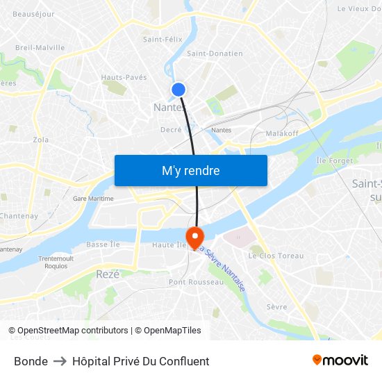 Bonde to Hôpital Privé Du Confluent map