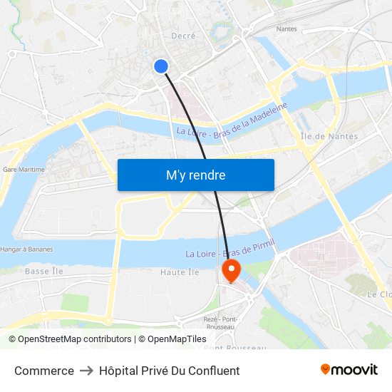 Commerce to Hôpital Privé Du Confluent map