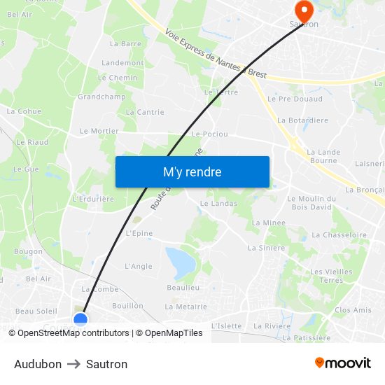Audubon to Sautron map