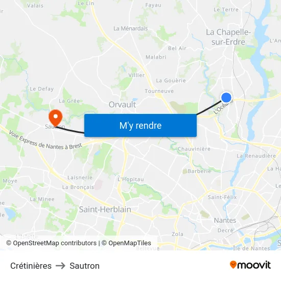 Crétinières to Sautron map