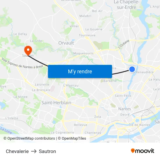 Chevalerie to Sautron map