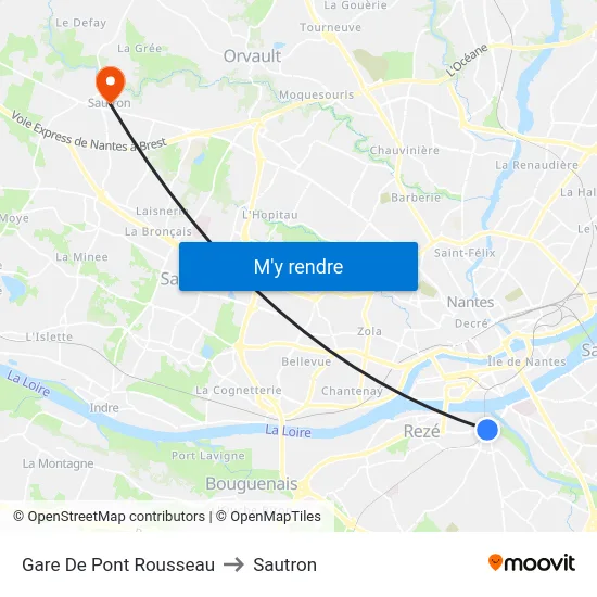 Gare De Pont Rousseau to Sautron map