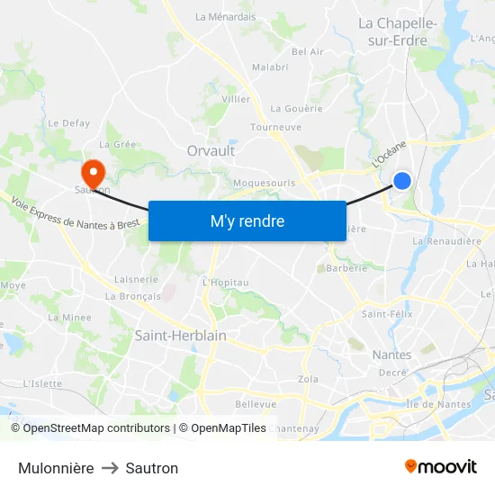 Mulonnière to Sautron map