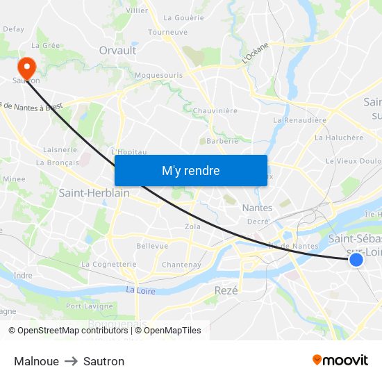 Malnoue to Sautron map