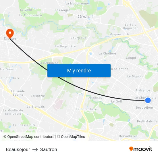 Beauséjour to Sautron map