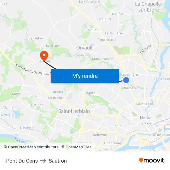 Pont Du Cens to Sautron map