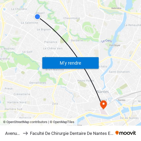 Avenue Des Pins to Faculté De Chirurgie Dentaire De Nantes Et Centre De Soins Dentaires Du Chu De Nantes map