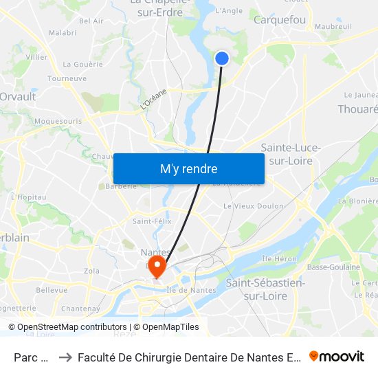 Parc Chantrerie to Faculté De Chirurgie Dentaire De Nantes Et Centre De Soins Dentaires Du Chu De Nantes map