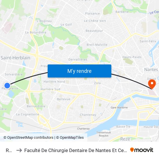 Rocher to Faculté De Chirurgie Dentaire De Nantes Et Centre De Soins Dentaires Du Chu De Nantes map