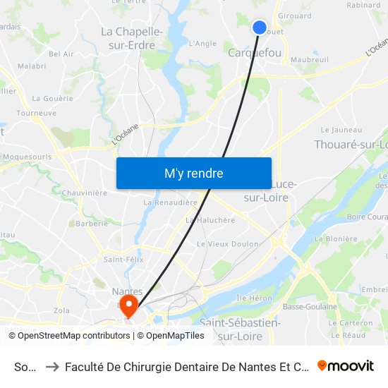 Souchais to Faculté De Chirurgie Dentaire De Nantes Et Centre De Soins Dentaires Du Chu De Nantes map
