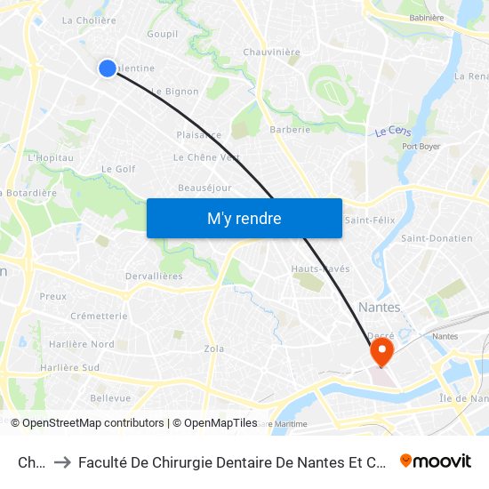 Cholière to Faculté De Chirurgie Dentaire De Nantes Et Centre De Soins Dentaires Du Chu De Nantes map