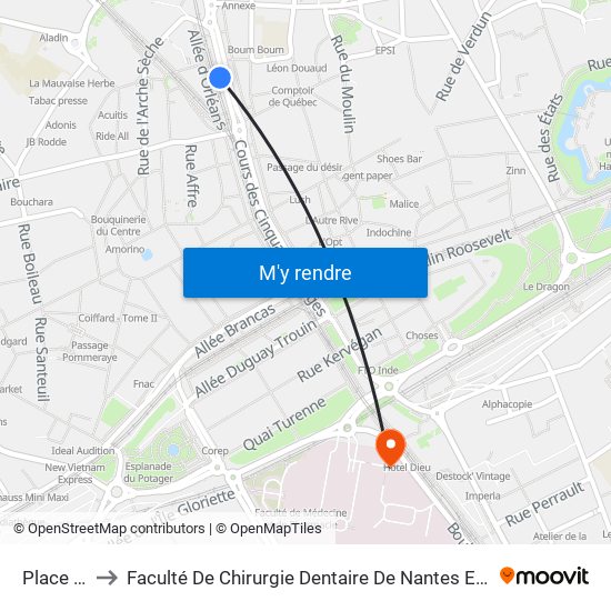 Place Du Cirque to Faculté De Chirurgie Dentaire De Nantes Et Centre De Soins Dentaires Du Chu De Nantes map