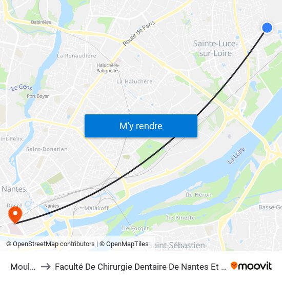 Moulin Cassé to Faculté De Chirurgie Dentaire De Nantes Et Centre De Soins Dentaires Du Chu De Nantes map