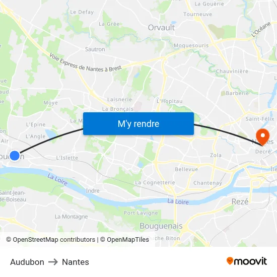 Audubon to Nantes map