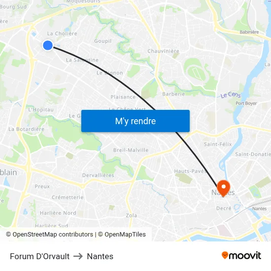 Forum D'Orvault to Nantes map