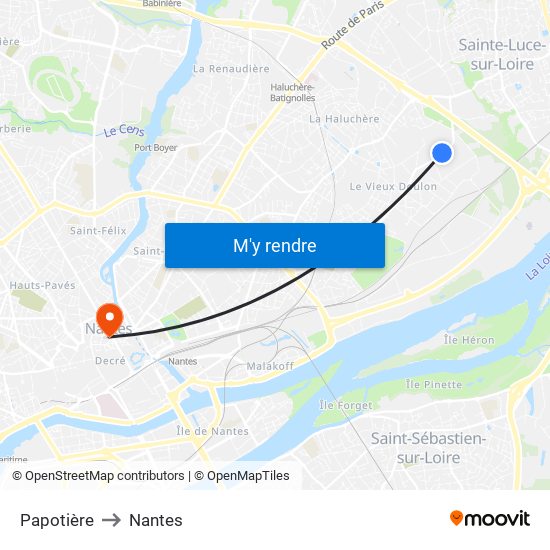 Papotière to Nantes map