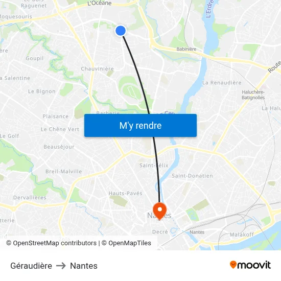 Géraudière to Nantes map