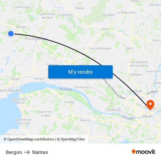 Bergon to Nantes map