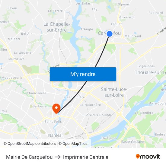 Mairie De Carquefou to Imprimerie Centrale map