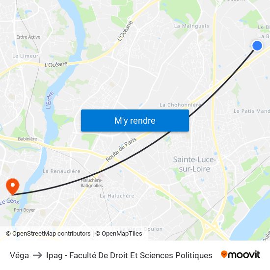 Véga to Ipag - Faculté De Droit Et Sciences Politiques map