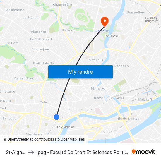 St-Aignan to Ipag - Faculté De Droit Et Sciences Politiques map