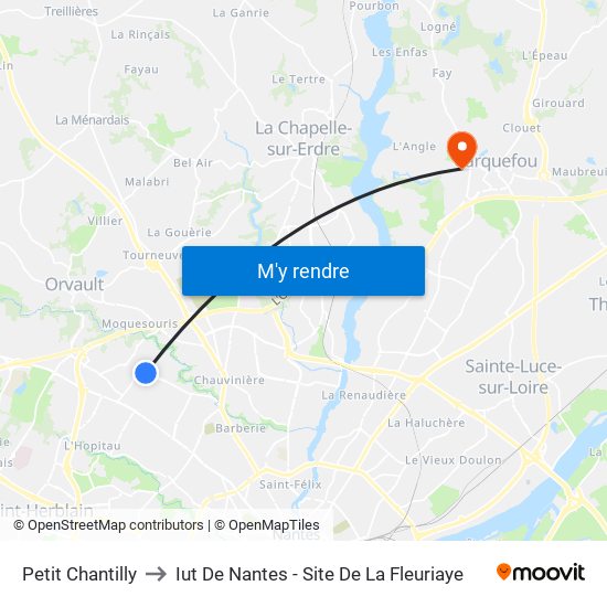 Petit Chantilly to Iut De Nantes - Site De La Fleuriaye map