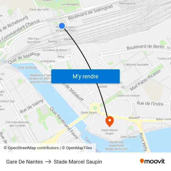 Gare De Nantes to Stade Marcel Saupin map