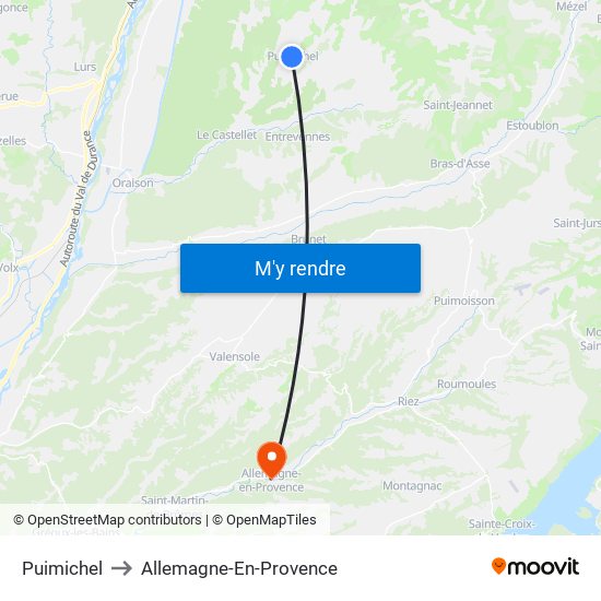Puimichel to Allemagne-En-Provence map