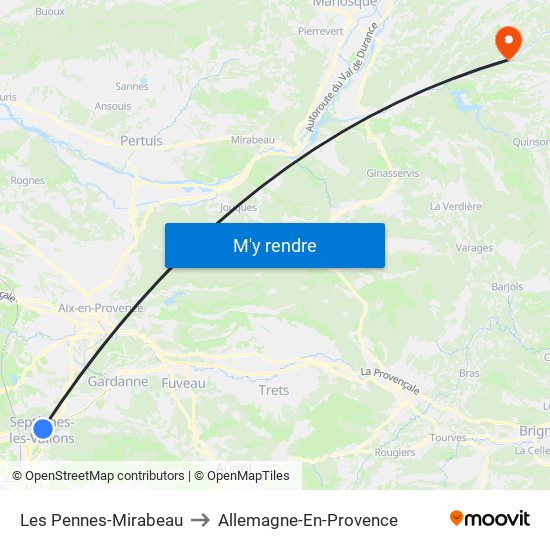 Les Pennes-Mirabeau to Allemagne-En-Provence map