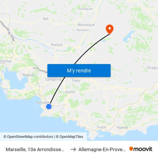 Marseille, 10e Arrondissement to Allemagne-En-Provence map