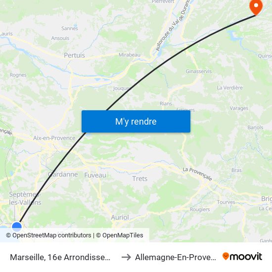 Marseille, 16e Arrondissement to Allemagne-En-Provence map