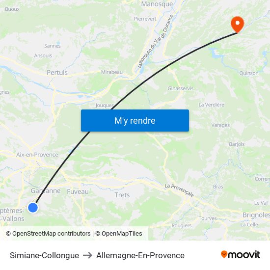 Simiane-Collongue to Allemagne-En-Provence map